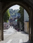 Looking down the High Street into the centre of Winchester.