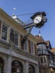 This is situated now on Lloyds Bank.  Orignally the building was the Guildhall.  This clock still strikes the curfew bell at 8 o'clock each evening.